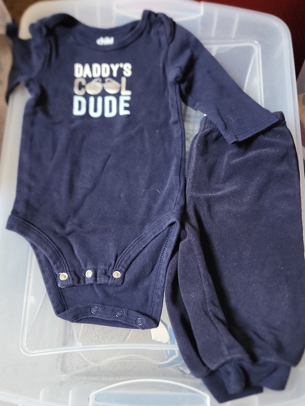 9-12 Months Carter's Navy Blue "Daddy's Cool Dude" Bodysuit & Fleece Joggers